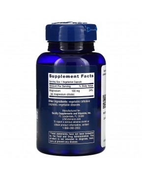 Life Extension, магний (цитрат), 100 мг, 100 вегетарианских капсул